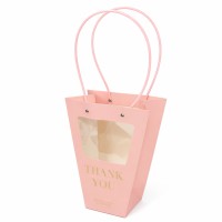 Pungă conică roz cu fereastră pentru flori 20×15×25,45 cm set 10 buc
